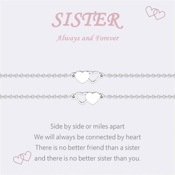 Matching Heart Stainless Steel Bracelets for Women Girls Birthday Gift Set - Picture 1 of 6